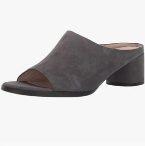 Ecco Women’s Size 10 Round Chunky Heel Slide Sandal Gray Leather Suede Open Toe